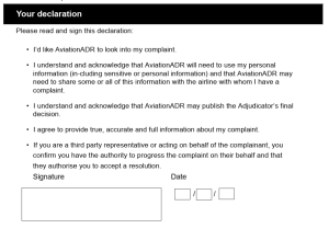 AviationADR Complaint form declaration